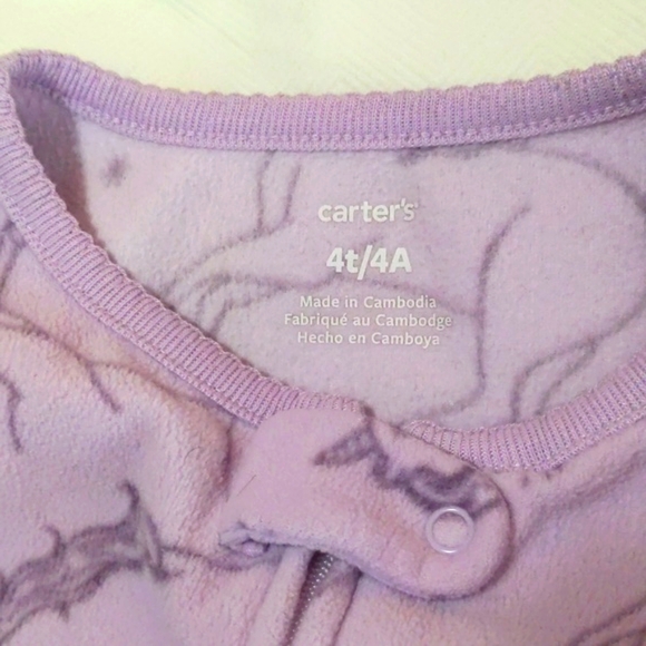 carter's purple unicorn fleece zipper footie sleeper pajamas 4T toddler girls - Picture 5 of 6